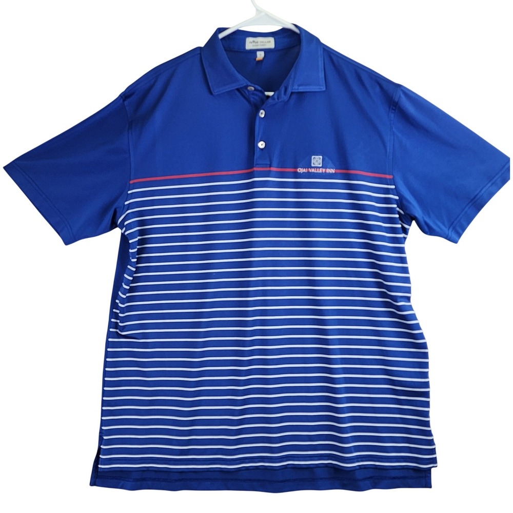Peter Millar Summer Comfort Polo Shirt Mens L Blue Striped Ojai Valley Inn Golf